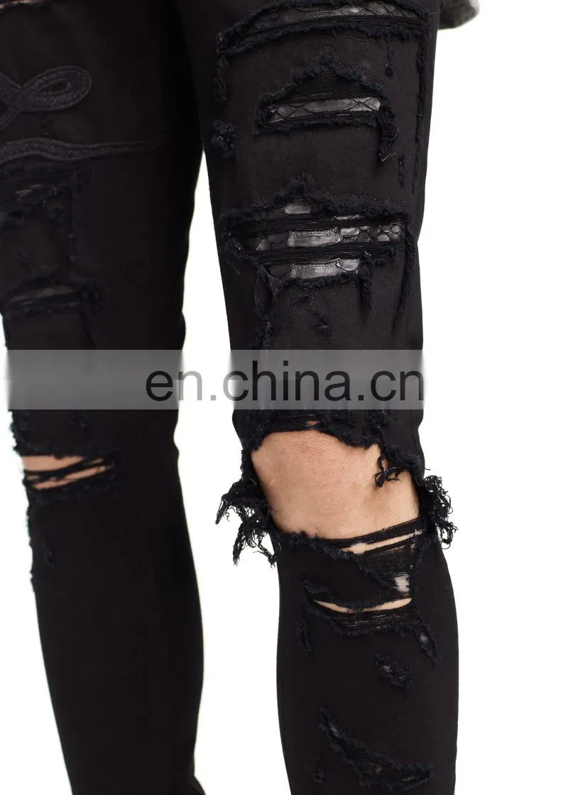 DiZNEW Guangzhou Factory Distressed Damage Embroidered Snakes Jeans Men