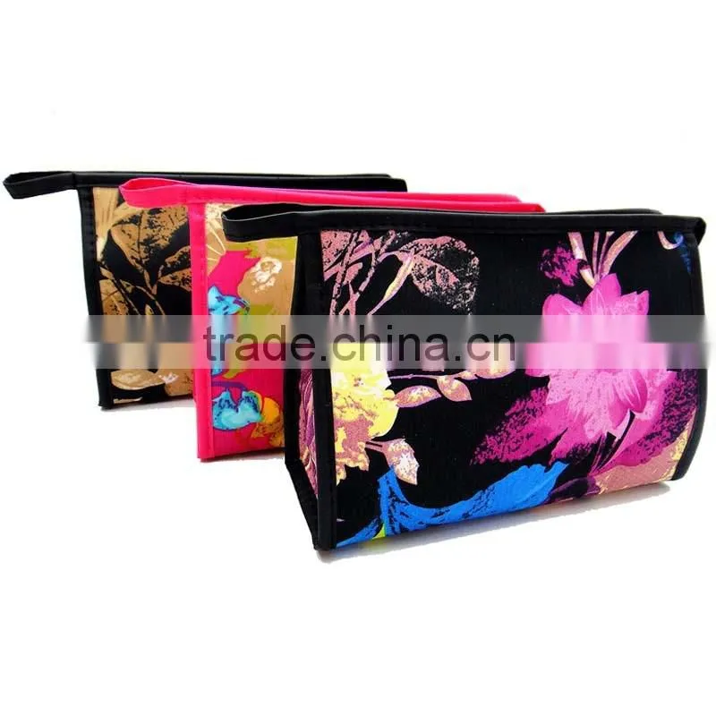Travel Zipper Flower Printing Fashion Cosmetic Bag Products Large Makeup Bag