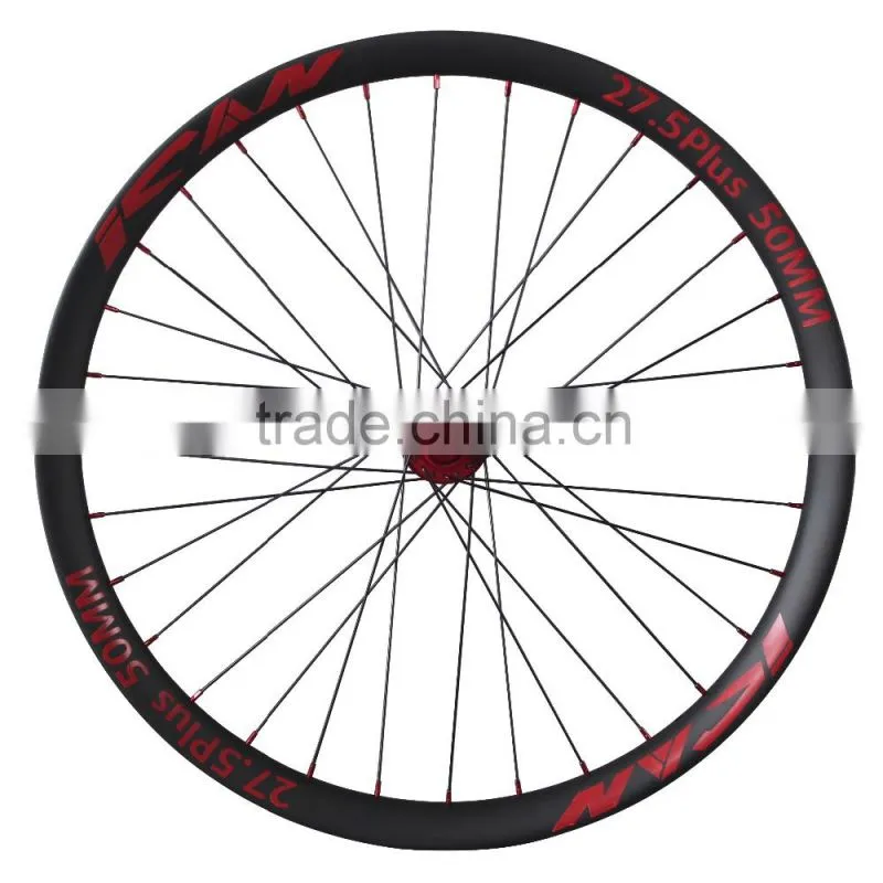 2016 New Carbon beadless wheelset 50mm wide 650b+ carbon wheels for 27.5 plus bikes tubeless compatible