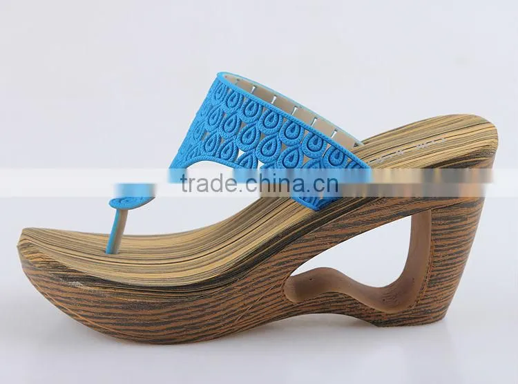 2015 Retro Style Wedges Slippers Waterproof Slippers Wooden Bottom Slippers