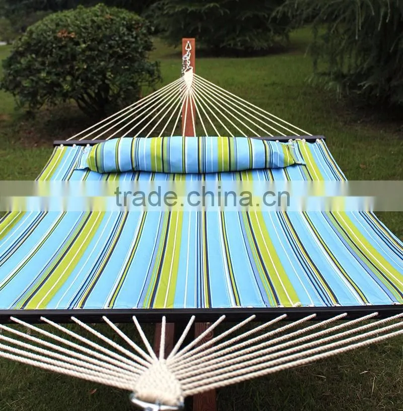 Hammock Quilted Fabric W/Pillow Double Size Spreader Bar Heavy Duty Stylish Blue