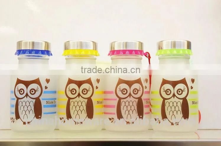 2014year wholesale sealing up lovely mustache water frosted glass bottle student carrying bottles