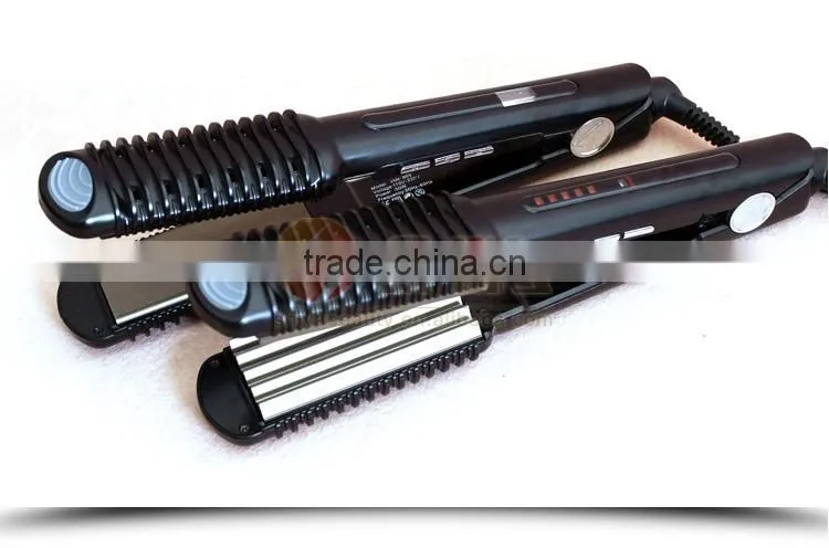 2015 new products hair dressing tools 2 in 1 LCD and lED unite flat iron hair straightener titanium SY-869