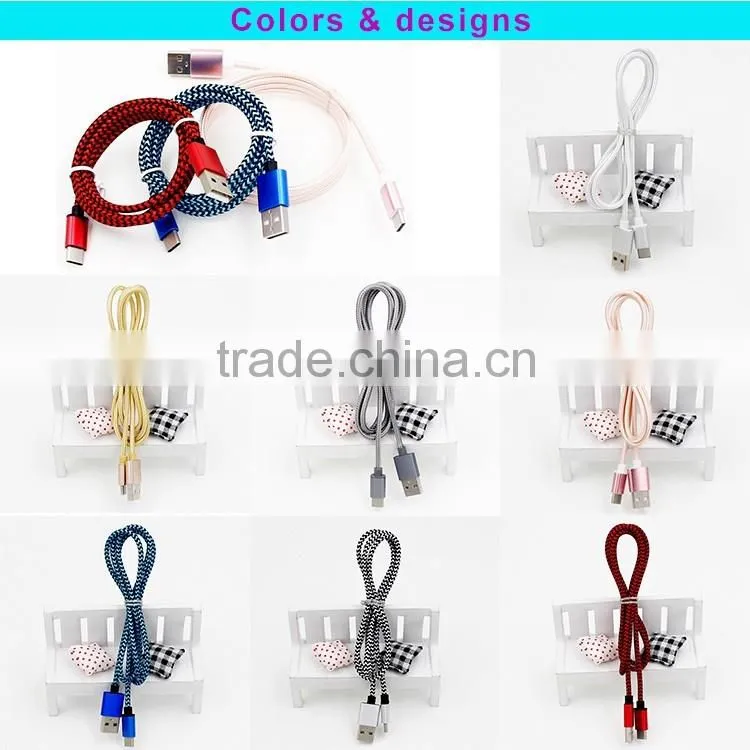 aluminium alloy nylon colorful micro braided usb cable usb 3.1 type c cable micro usb charging cable for type C mobile phone
