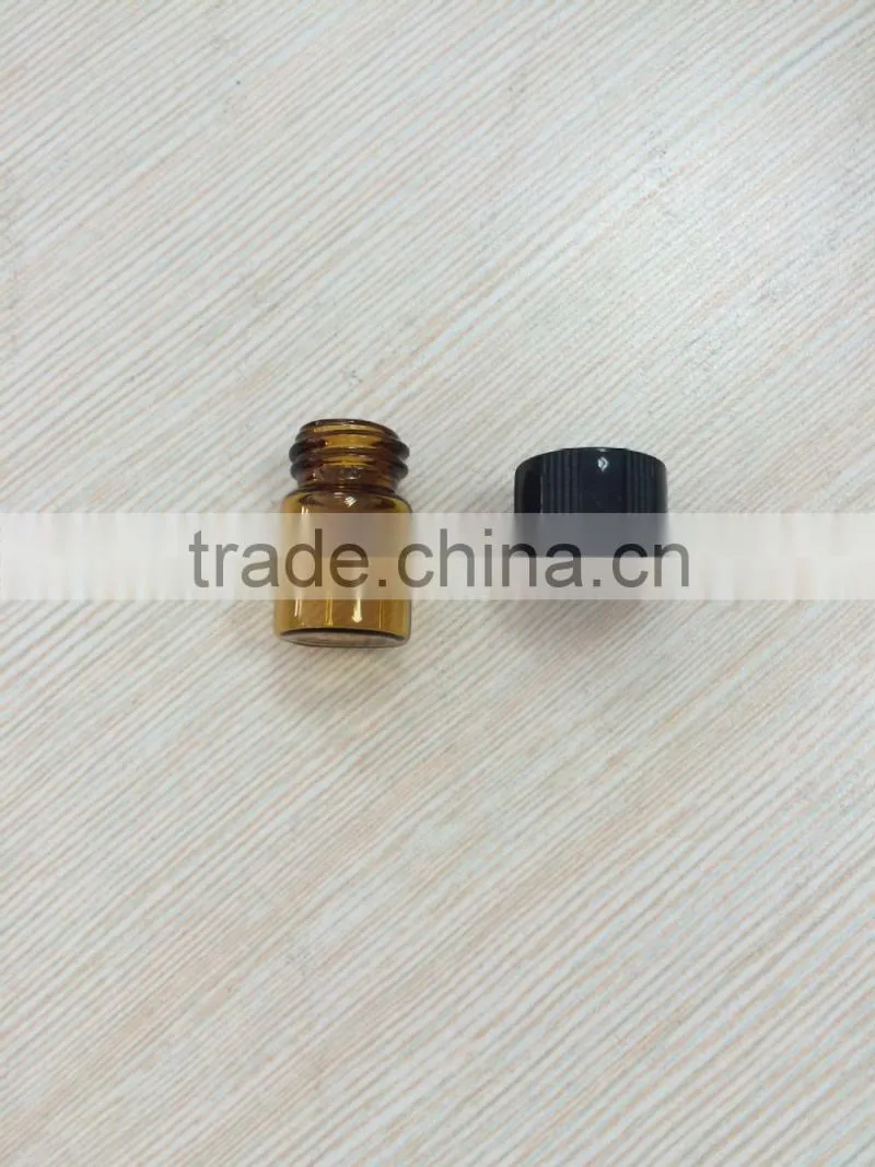 1ml amber color tube glass bottle with black cap