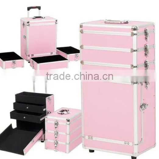 Professional 4 in1 beauty make up Rolling Train 2-Drawer Makeup Case