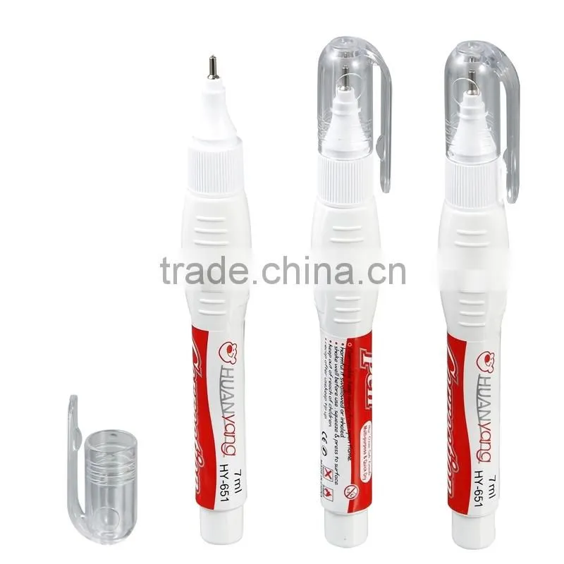 High quality White out correction pen(HY-651) correction fluid 7ml corrector liquid for office n school
