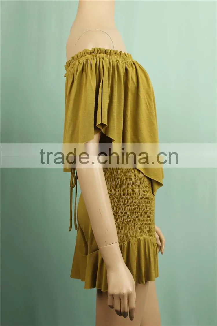 2016 S/S off shoulder tops and short pants rayon fabric women custom suit