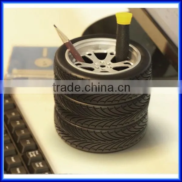 Hot sell black color resin school tire pen holder/office tyre pen container