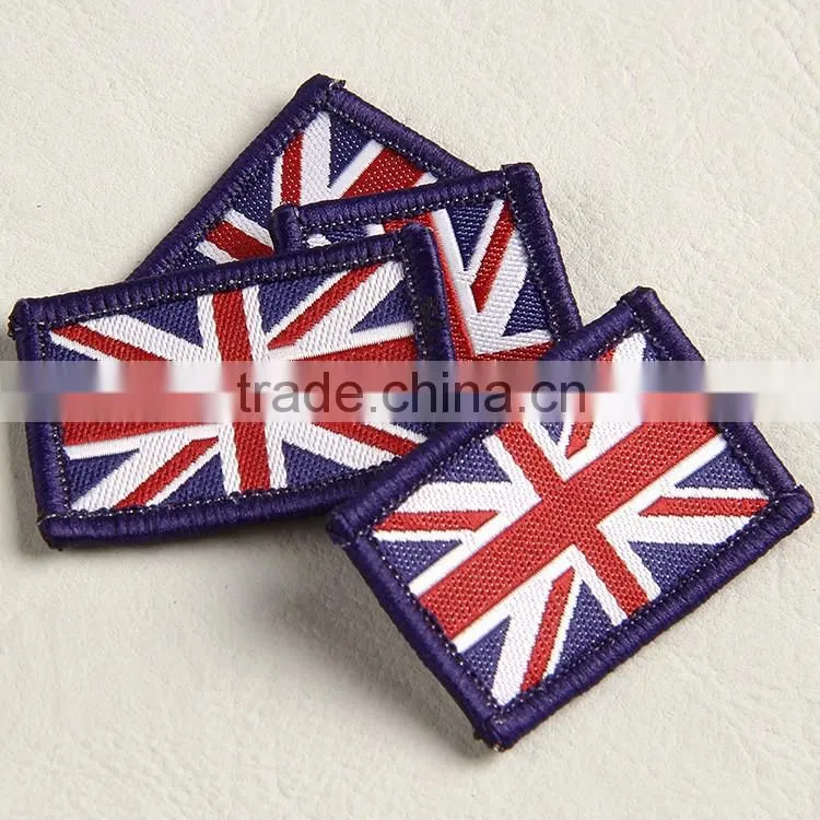 China recognized supplier customs woven arm badge with flag shaped for special working uniform