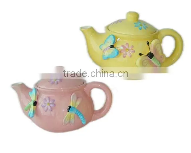 factory direct wholesale Ceramic Spring Teapot With Butterfly