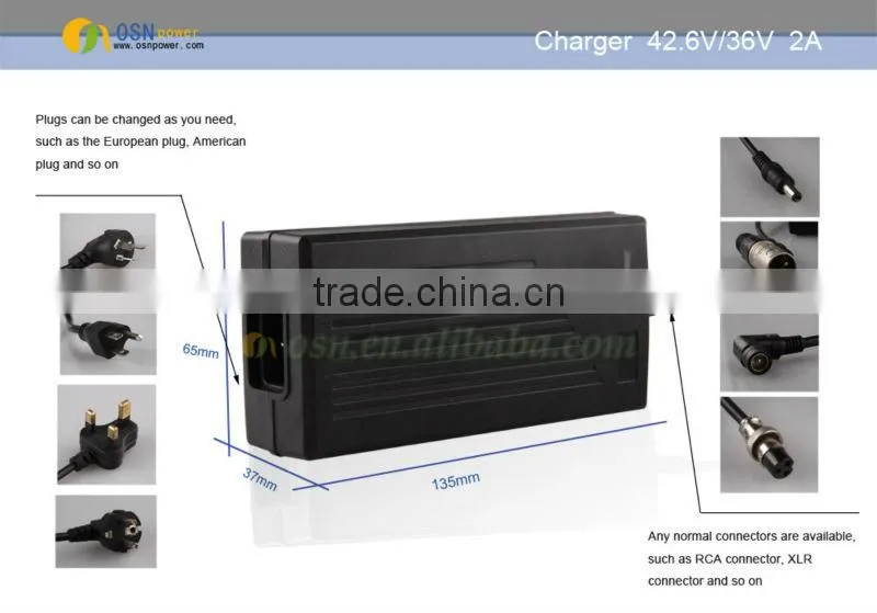 36V 2A charger with plastic case for battery pack