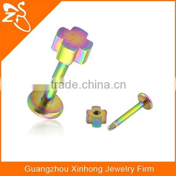 rainbow anodized flower labret studs internally threaded labret piercing jewelry