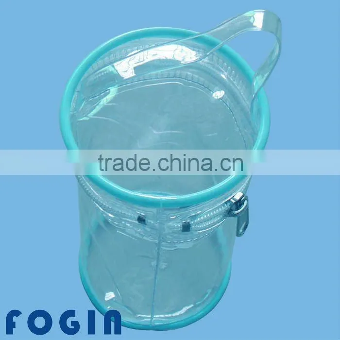Promotional pvc cylinder cosmetic pouch with handle