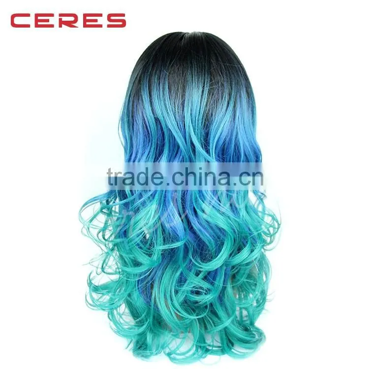 Long Wavy Black Ombre Lace Front Wig Synthetic Hair Wig for Women