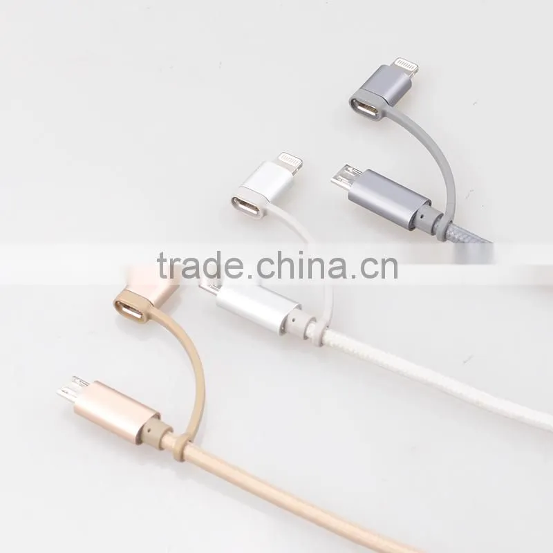 1m MFi certified Nylon Braided 2 in 1 charger cable