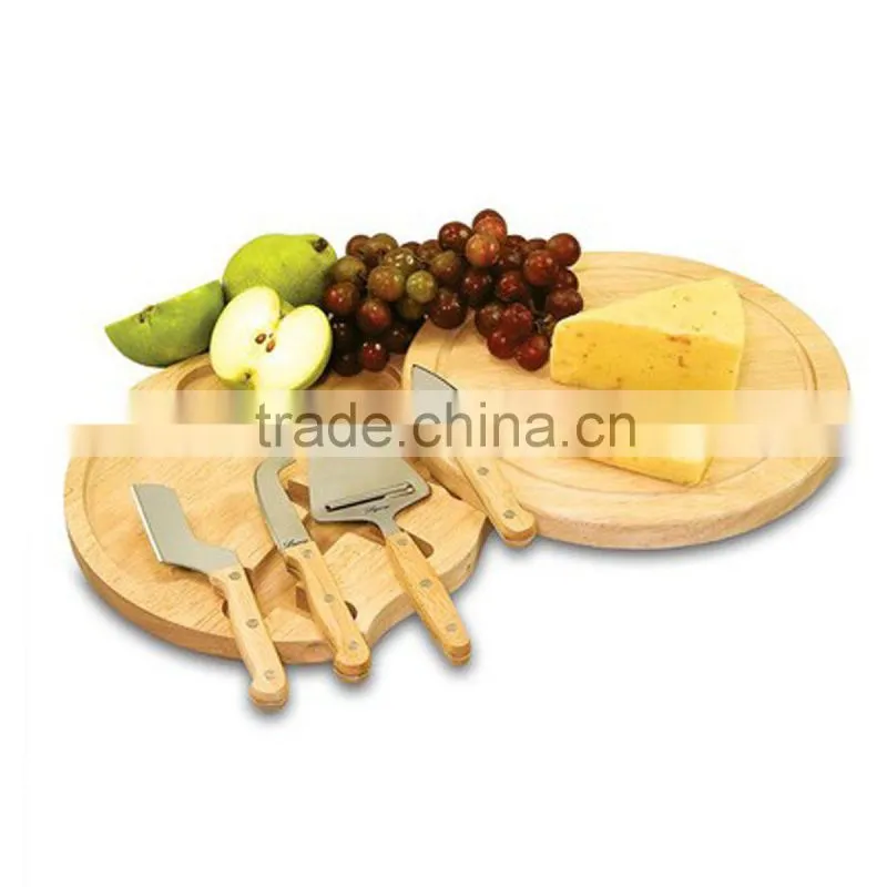 high quality round wood chopping board with knives 26x26x3.7cm