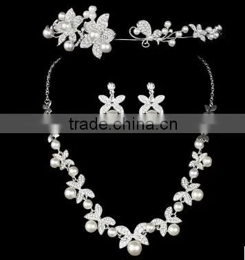 Fashion High Quallity Rhinestone Crystal Drop Bridal Necklace Earrings Crown Jewelry Set For Wedding