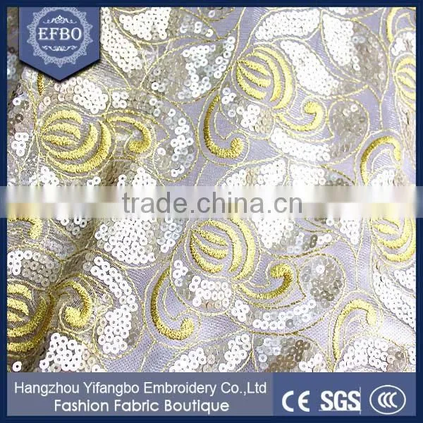 2016 Gold Color Embellished Sequin Tulle Lace Fabric For Birthday Part Dress