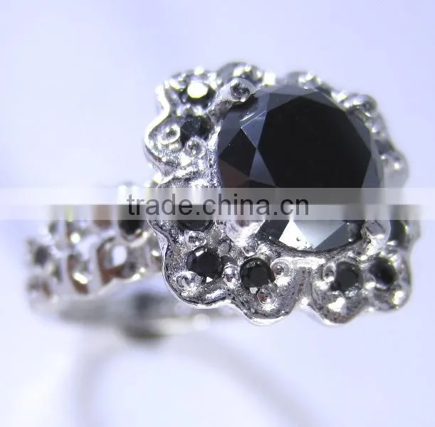 Certified 0.47 Ct Natural Black & White Diamond 14k Solid Gold Wedding Ring