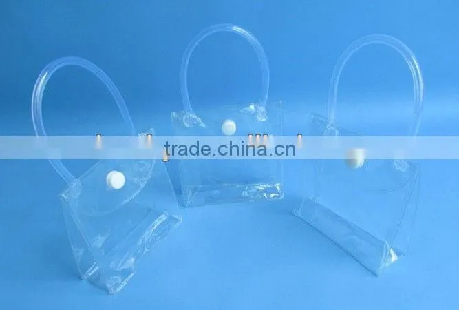 Customized mini plastic travel pocket bag with carrier handle
