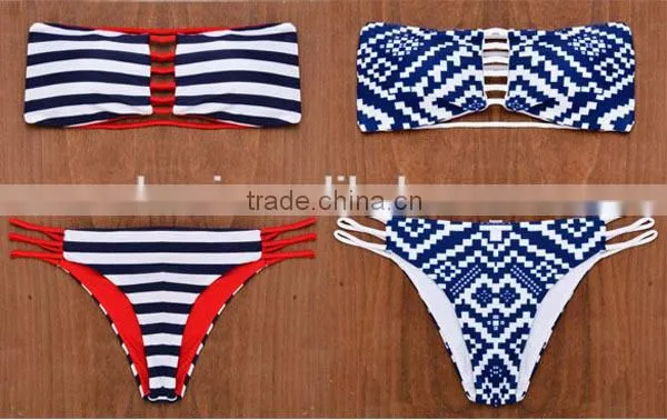 Navy blue and white striped popular Brazilian reversible bikini