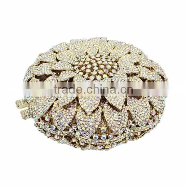 new design sunflower pattern hard box crystal stone evening bag evening clutches (88165A-AB)