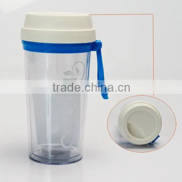 380ML clear plastic tumbler on-the-go with carrying hook