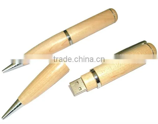 Multifunctional wooden pen shape usb flash drive with costom logo