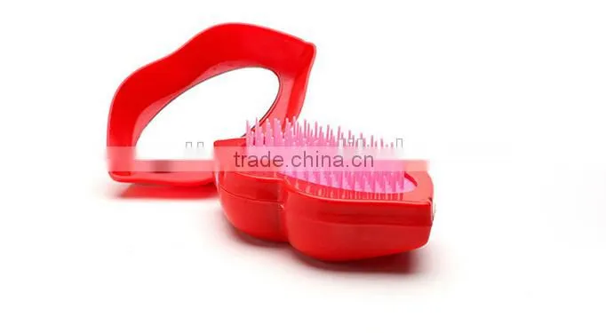 New Style Professional Lip Shape Customized Head Massage Styling Care Easy Carry Hair Comb With Mirrow