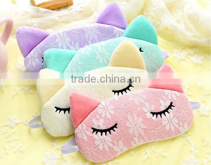 Korea Style Cute Lace Cat Shape High Quality Soft Patch Sleeping Travel Blindfold Shade Cover Eye Mask