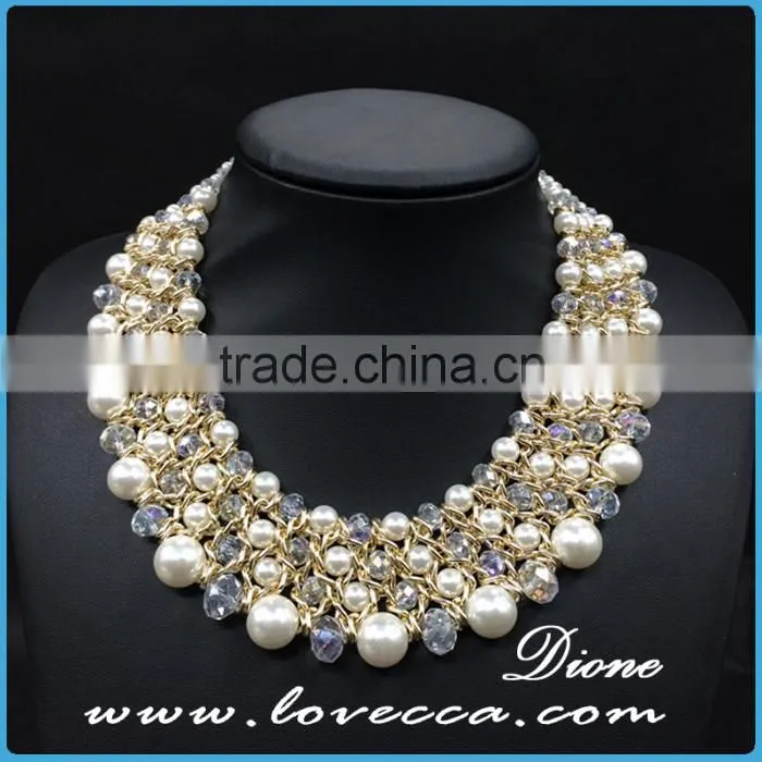Hot gift! Fashion Exaggerate Alloy Pearl Weave Braided Statement Women Bib Collar charms