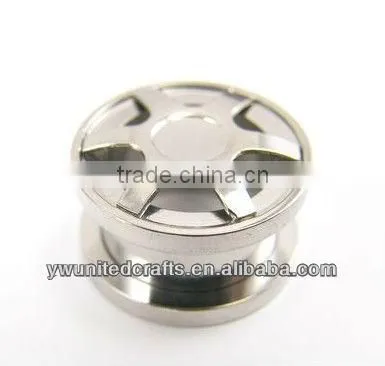 PAIR Steel Wheel Flesh Tunnel Ear Gauges Plugs