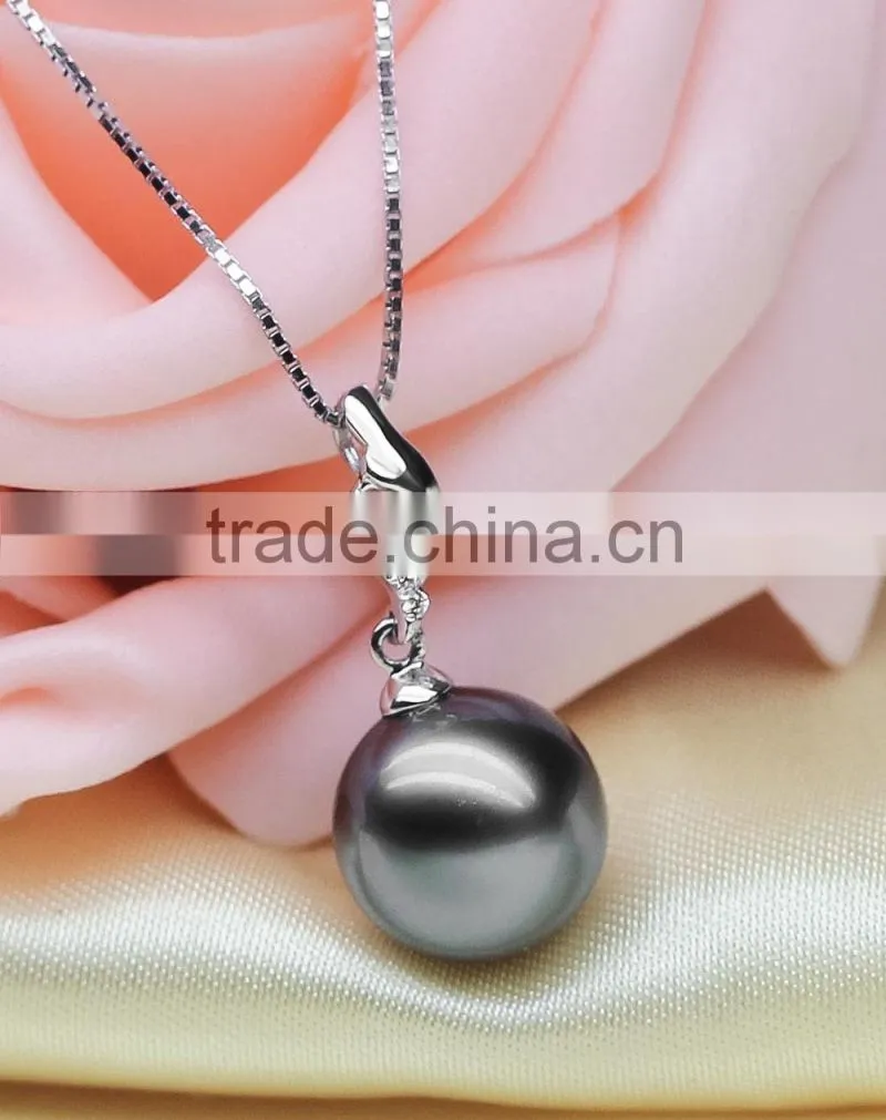 2016 Tahiti AAAA New Arrival Round Black 10-11mm 925 silver Sea Pearl Pendant