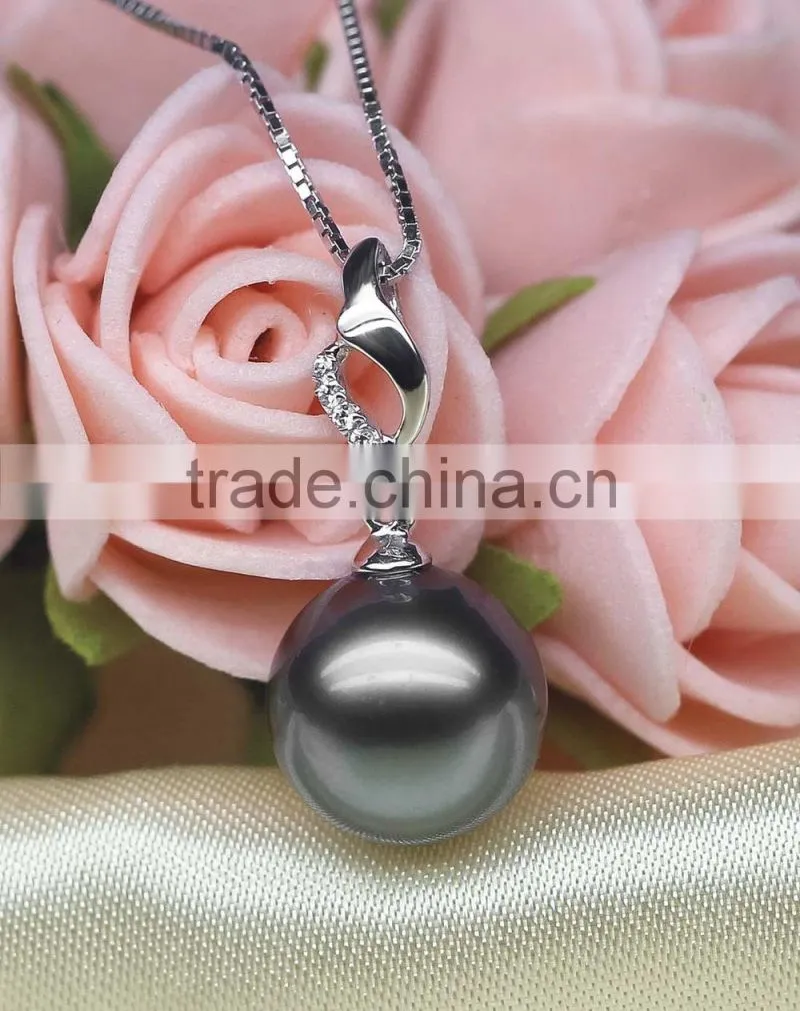 2016 Tahiti AAAA New Arrival Round Black 10-11mm 925 silver Sea Pearl Pendant