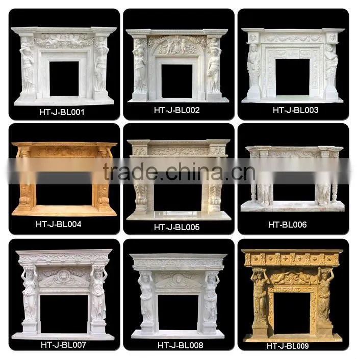 Laxury Design Statue Carved White Marble Fireplace Mantel