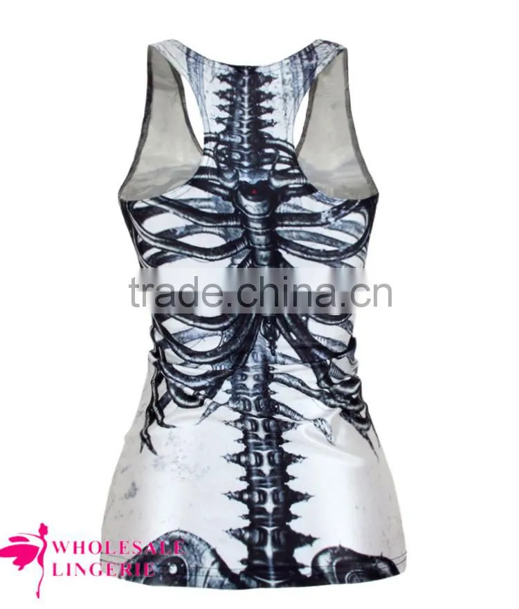 High quality milk silk underwaist tank top women Bones/X Ray/Skeleton Black Summer Tank Top BX006