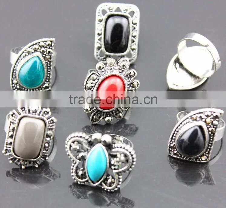 America style alloy colourful artificial stone open rings