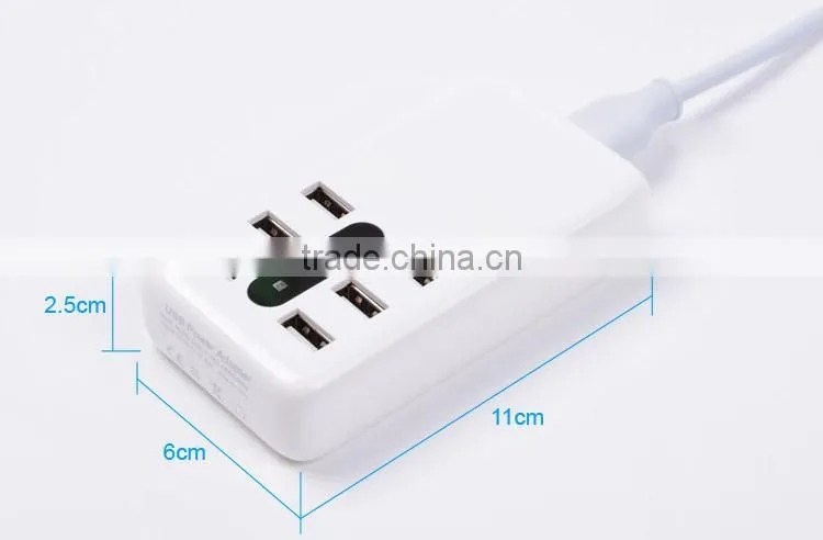 6 usb ports fast charging socket charger with LED indicator light