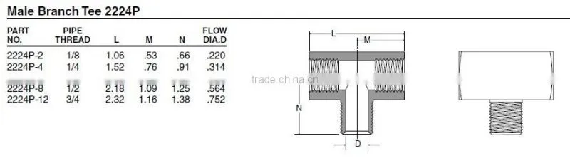 PF2224 Male Branch Tee,Pipe Fitting,Brass Fitting,Auto parts