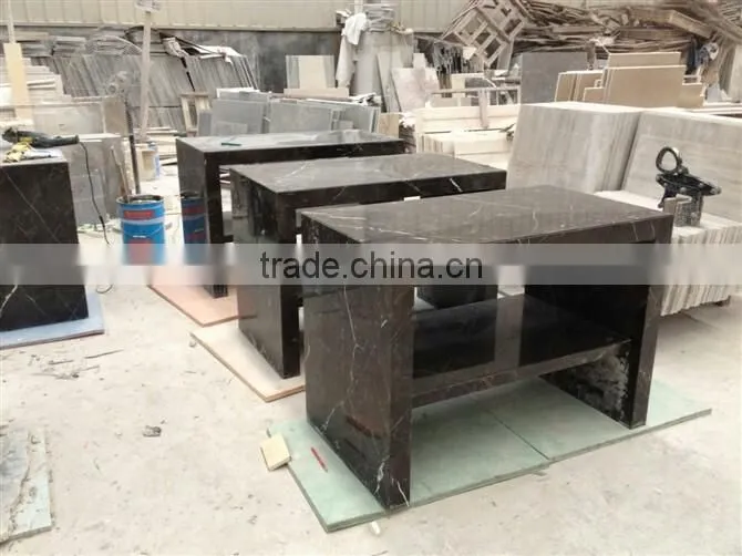 Polished Marble Top Wood Dining Table