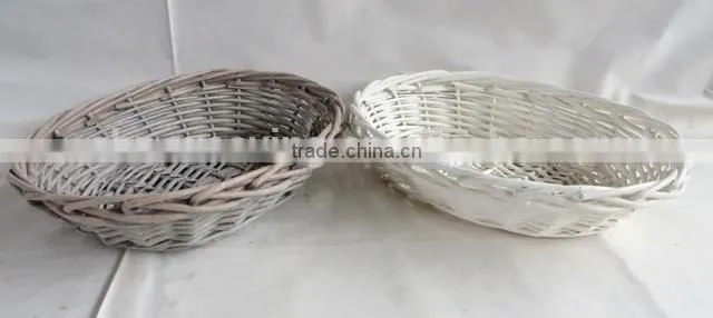 Oval shape white color woven wicker tray