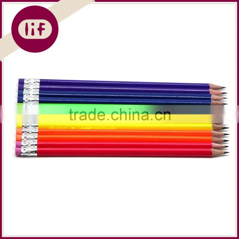 Standard Size Triangle Coloful Wooden HB Pencil Sharpened with Eraser, HB Pencil with Eraser Topper, HB Pine Pencil with Eraser