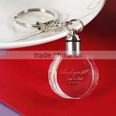 Promotional 3D engraving crystal keychain with led light as kids led giveaway