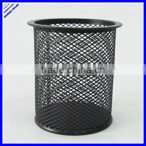 Quality round black metal mesh paper clip holder