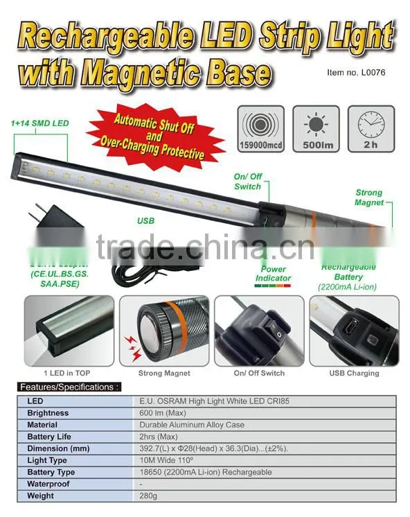 Rechargeable LED Strip Light with Magnetic Base