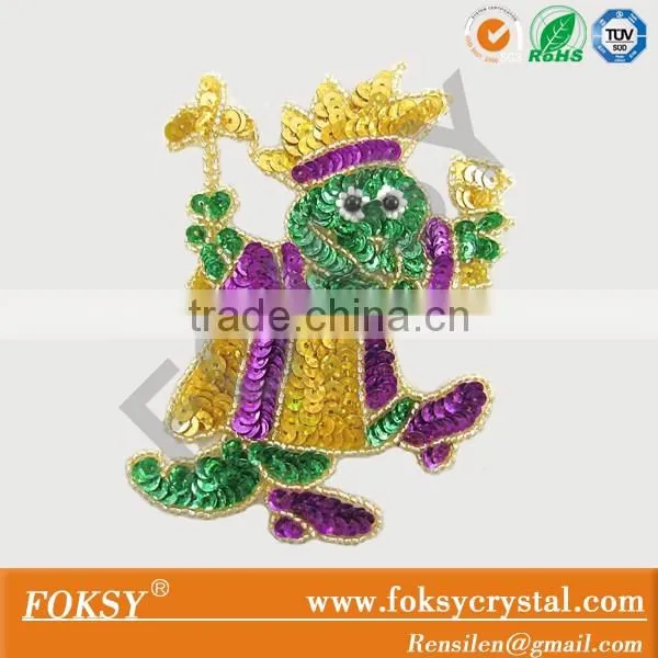 Factory wholesale mardi gras sequin iron on patches embroidered