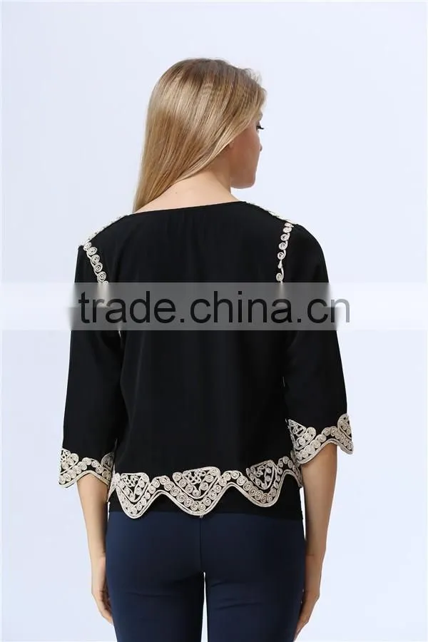 Guangzhou factory Casual Beautiful Lady Blazer /Jacket with embroideried detail for ladies