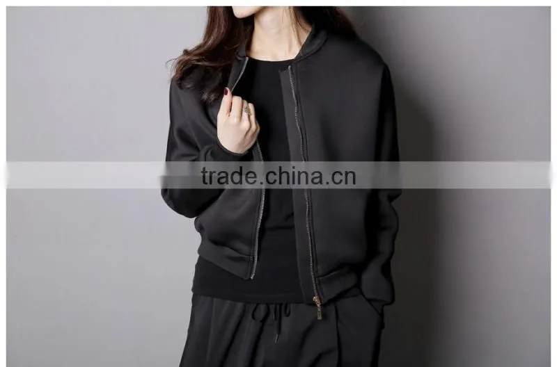 Best Quality Lady Biker Bomber Jacket black Solid Zipper Coat Women Cloths 2016