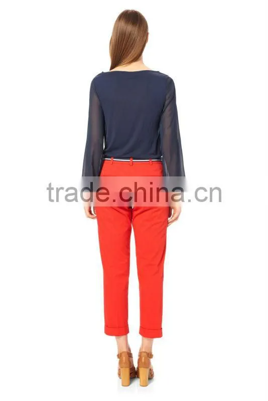 Ladies Jersey Top with sheer sleeves and gathered cuffs